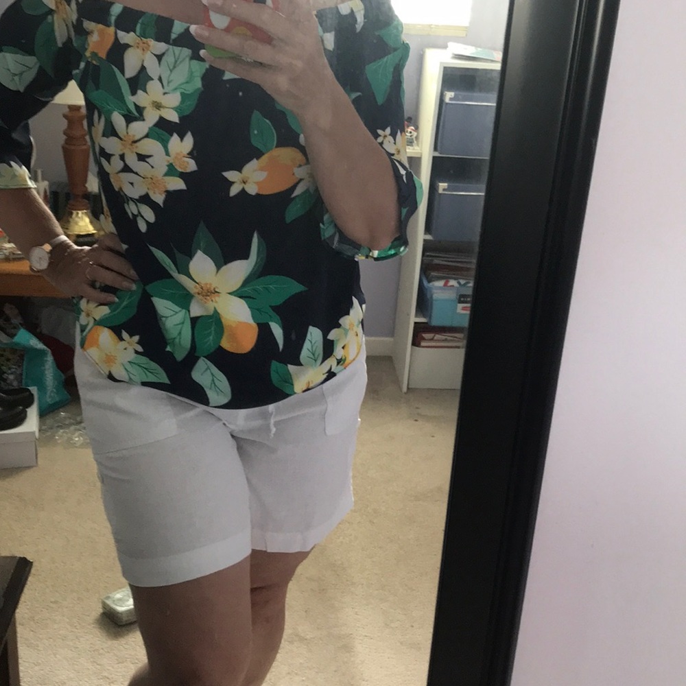 White linen shorts
